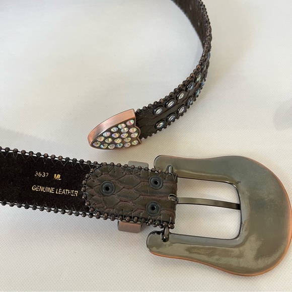 Rhinestones Brown Leather Western Belt main image 7